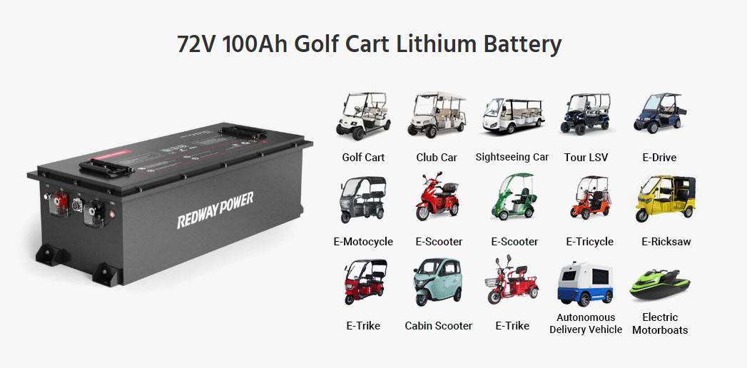 72v 100ah golf cart lifepo4 battery lithium applications redway power factory 76.8v 105Ah