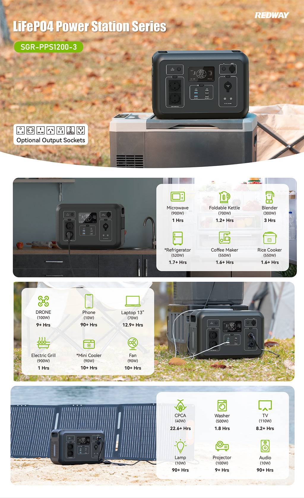 portable power station redway 1000wh SGR-PPS1200-3 1008wh