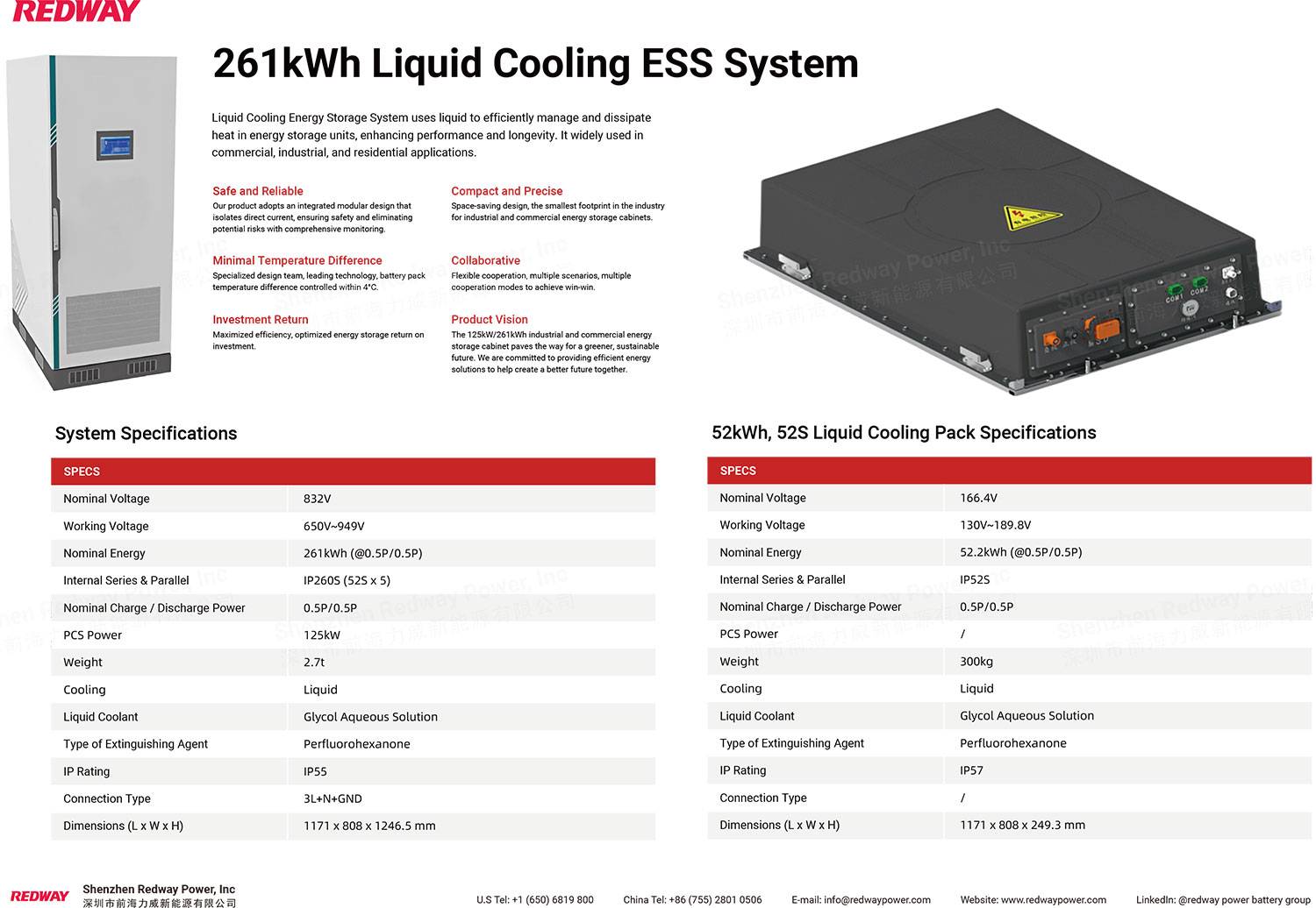 Redway 261kWh Liquid Cooling ESS Energy Storage System specs